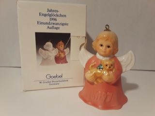 Goebel Angel Bell Annual Ornament 1997 Vintage Germany Peach With Cat Kitten