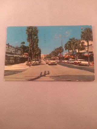Vintage Daytona Beach Florida Postcard Palm Trees 1950s Classic Cars