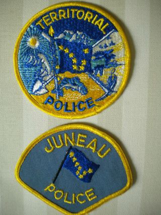 Alaska Territorial Police Patch (round With Blue,  Gold And White) & Juneau Patch
