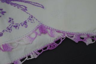 Vtg Embroidered Purple Southern Belle Pillowcase Scalloped Edge Pair Set Cotton 3
