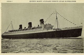 Scarce Queen Mary Cunard White Star Superliner B&w Rppc Postcard 152a
