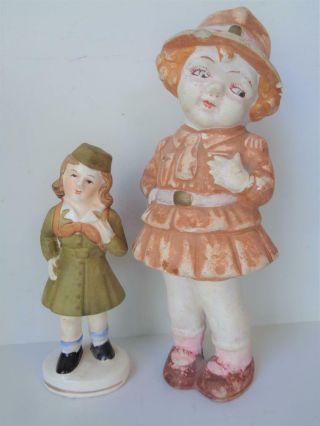 2 Vintage Brownie Girl Scout Guide Dolls Statues Figures Made In Japan Bisque