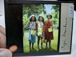 Colored Glass Magic Lantern Slide Dvt Fiji Native Women Three Maidens In A Row