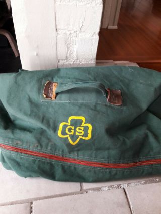 Vintage Girl Scout Green Canvas Duffle Duffel Equipment Bag