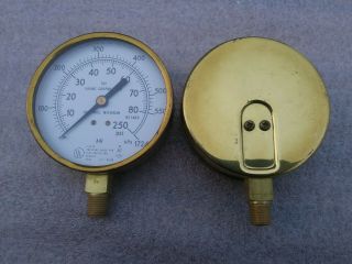 (2) Vintage All Brass Viking Sprinkler Gauge Nos 3 1/2 " Dial One Water One Air