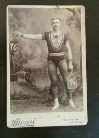 Strongman Antique Vintage Circus Cabinet Card Weightlifter Exercise