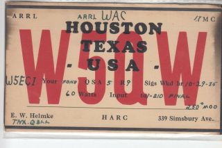 1935 Qsl Card W5qw Houston Texas Tx