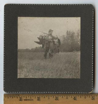 Antique 1900 Mounted Photo Good Day Goose Hunting Hunter Shotgun 5x5 "