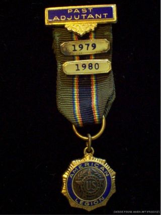 Vintage American Legion Medal Pin Ribbon Past Adjutant 1979 1980 Leavens Lapel