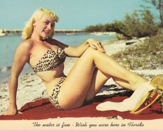 Ca.  1965 " Bathing Beauty " On Hollywood,  Fl Beach Linen Souvenir Postcard - 2159