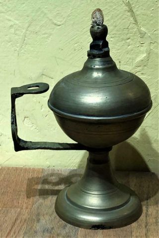 Antique Brass Whale Oil Lamp,  Brass Burner,  Hanging Bracket