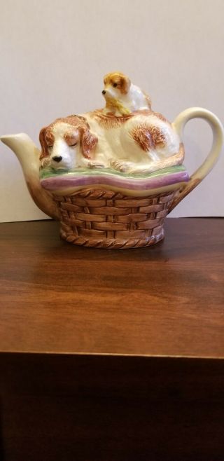 Vintage Noritake Royal Hunt Sleeping Dog Puppy Mini Teapot,  Beagle Foxhound