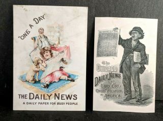 Set Of 2,  Chicago Daily News Newspaper Engraved Victorian Trade Cards