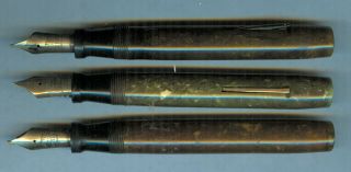 Three Capless Sheaffer Flat Top Balance Fountain Pens (14k Nibs)