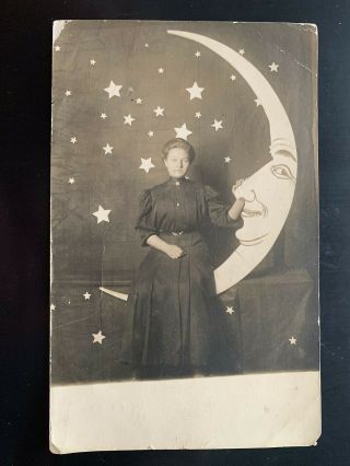 Paper Moon W Woman 1911 Vintage Real Photo Postcard
