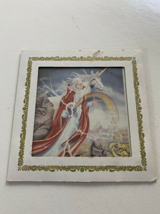 Vintage Carnival Prize Painted Glass Mirror Unicorn Wizard 6x6