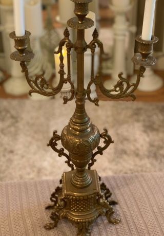Antique Solid Brass Ornate 3 Arm Candelabra Made In Italy 2