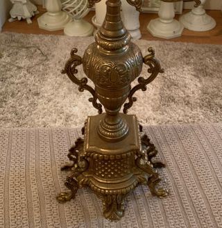 Antique Solid Brass Ornate 3 Arm Candelabra Made In Italy 3