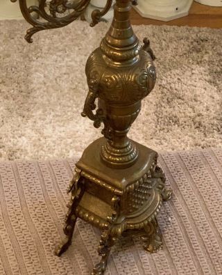Antique Solid Brass Ornate 3 Arm Candelabra Made In Italy 7