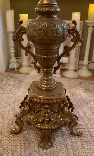 Antique Solid Brass Ornate 3 Arm Candelabra Made In Italy 8