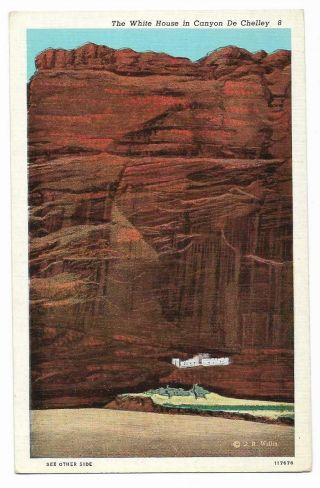 Vintage Mexico Linen Postcard White House In Canyon De Chelley