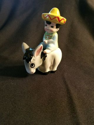 Vintage Mexican Boy On A Donkey Salt And Pepper Shakers Japan
