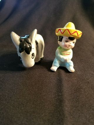 VINTAGE MEXICAN BOY ON A DONKEY SALT AND PEPPER SHAKERS JAPAN 7