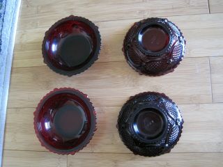 4 Vintage Avon Cape Cod Ruby Red 1876 Fruit Dessert Bowls 5 " Red Glass Bowl