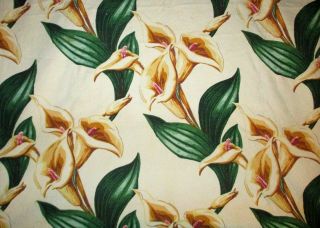 Vintage 1940s Barkcloth Fabric Calla Lily Cutter Scrap Curtain Panels Tropical