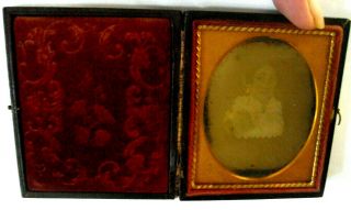 Antique Photograph Daguerreotype Pic Of Lady Brown Case,