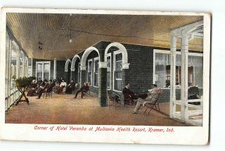 Kramer Indiana In Postcard 1907 - 1915 Hotel Veranda At Mudlavia Health Resort