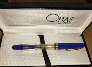 Omas Extra 630 Demonstrator Fountain Pen Italy,  Blue/gold W/ Case F