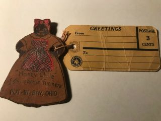 Unique Vintage Put In Bay Ohio Leather Postcard Aunt Jemima Style " Honey Chile "