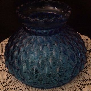 Vintage Blue Quilted Glass Hurricane Lamp Shade Replacement Globes 2