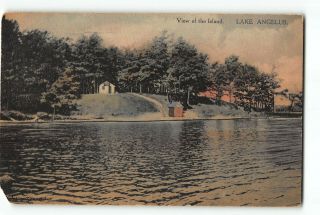 Lake Angelus Michigan Mi Postcard 1918 View Of The Island