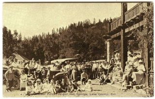 1910s Crowd,  Cars At Seigler Hot Springs Hotel,  Lake County,  California,  Ca Postcard
