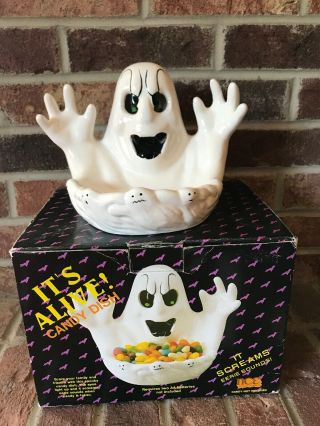 1992 Its Alive Halloween Ghost Large Ceramic Candy Dish Motion Activated