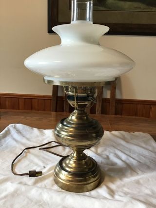 Vintage Hurricane Lamp Milk Glass Shade Tabletop Desktop