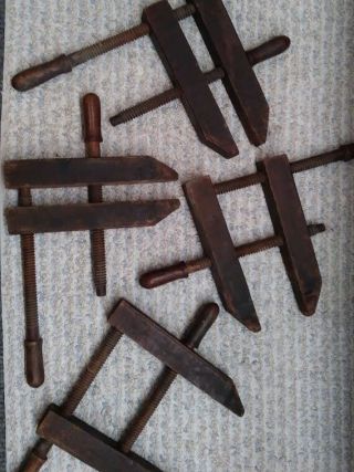 ANTIQUE WOODEN HAND SCREW CARPENTER ' S CLAMPS or VICE - Set of 4 3