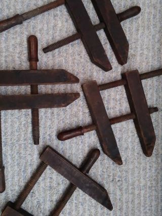 ANTIQUE WOODEN HAND SCREW CARPENTER ' S CLAMPS or VICE - Set of 4 4