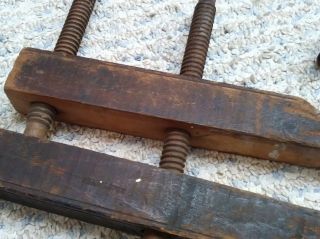 ANTIQUE WOODEN HAND SCREW CARPENTER ' S CLAMPS or VICE - Set of 4 7