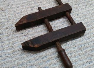 ANTIQUE WOODEN HAND SCREW CARPENTER ' S CLAMPS or VICE - Set of 4 8