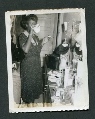 Vintage Polaroid Photo African American Woman Smoking Cigarette & Coffee 989086