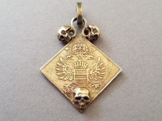Antique Gold Plated Silver Memento Mori & Skulls Maria Theresa Pendant Medallion