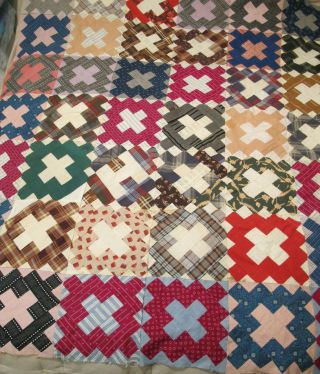 Very Vtg Lightweight Cotton Patchwork Quilt Top Hand Pieced In Squares 64 X 54 "