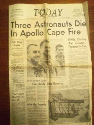 Space Coast Today Newspaper - January 28,  1967.  Astronauts Death