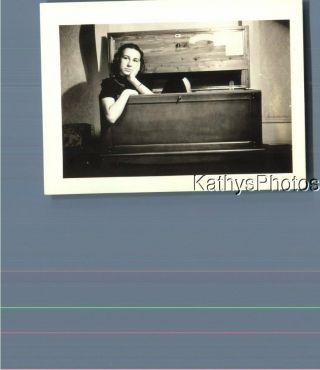 Found B&w Photo K_8964 Woman Sitting In A Wood Box
