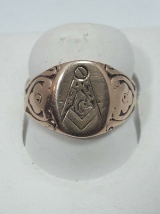 1885 Antique 10kt Gold Masonic Freemason Ring - Size 8 - 4.  4 Grams