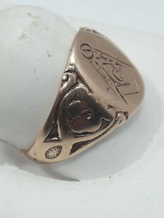 1885 Antique 10KT GOLD Masonic Freemason Ring - size 8 - 4.  4 grams 3