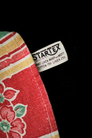 Vtg 1950 ' s Novelty Print Linen Kitchen Towel Startex Floral Stripe Ladies Dress 3
